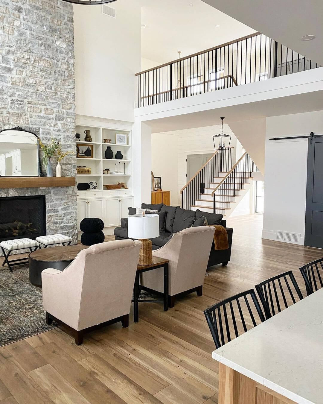 Tall Stone Modern Farmhouse Fireplace Ideas