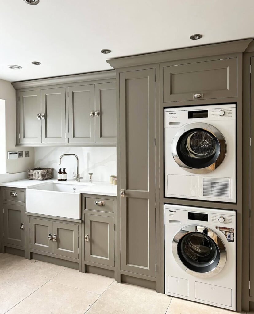Integrated Sink and Stackable Appliances for Large Utility Room Ideas