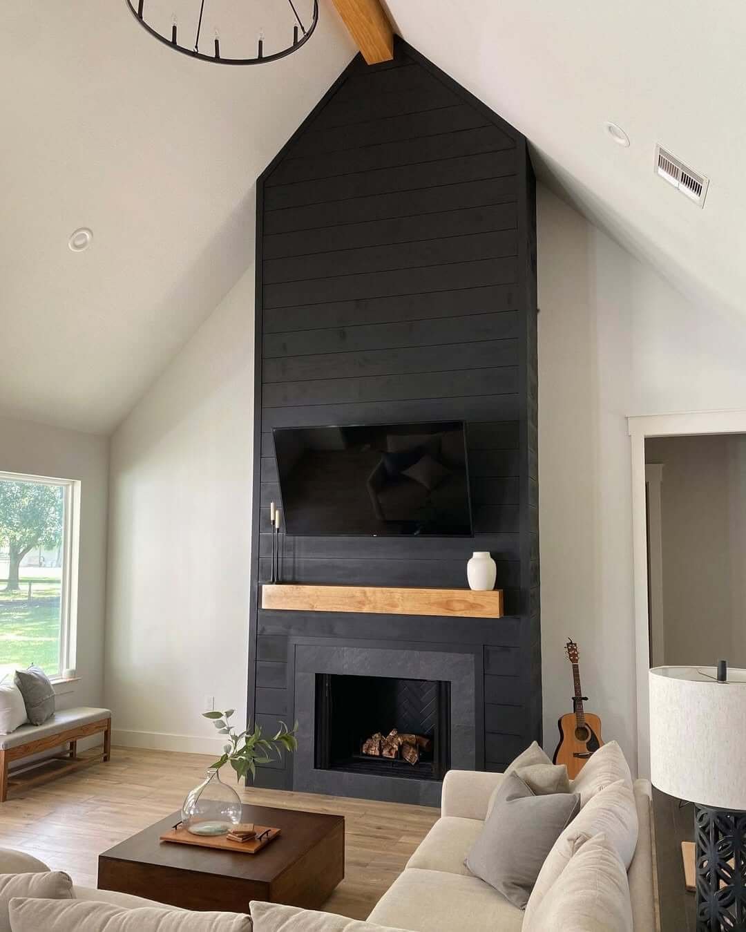 Sleek Black Shiplap Modern Farmhouse Fireplace Ideas
