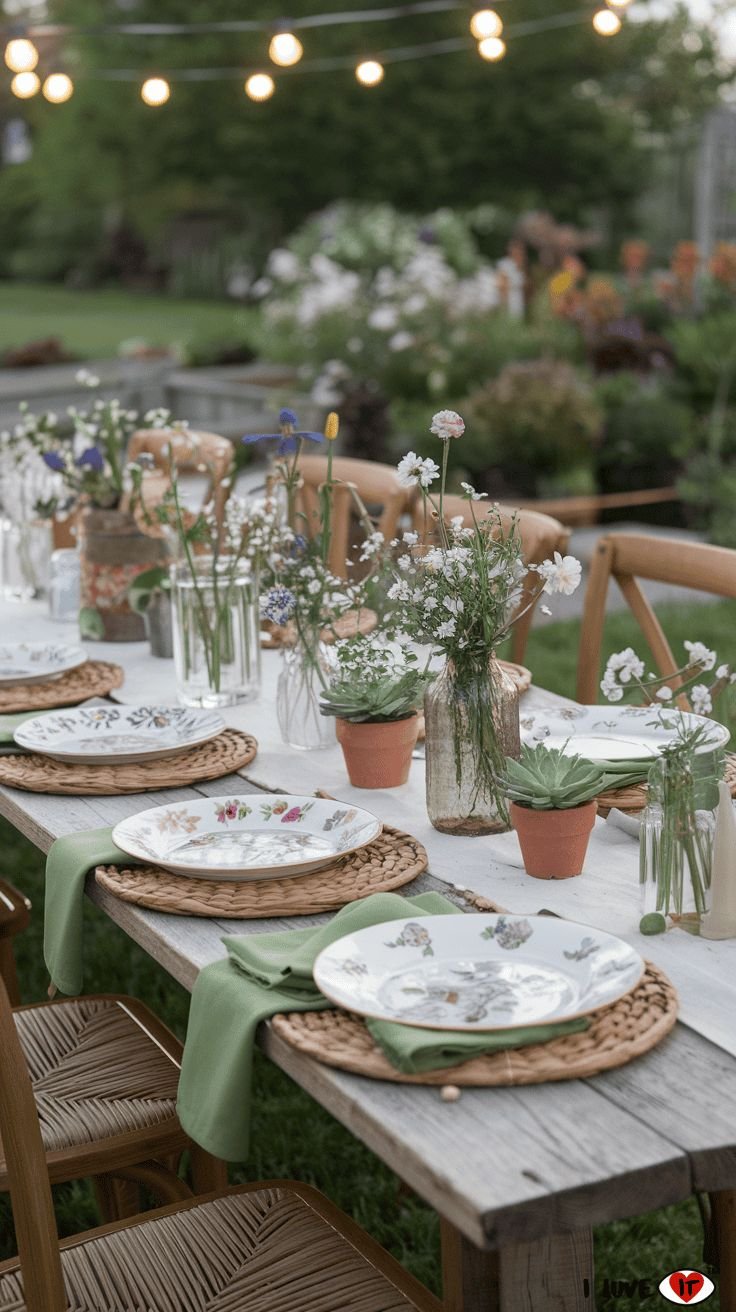 Cozy Outdoor Dining Table Decor Ideas Rustic Wood Table
