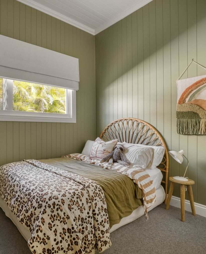 Vertical Paneling Sage Green Kids’ Bedroom Ideas