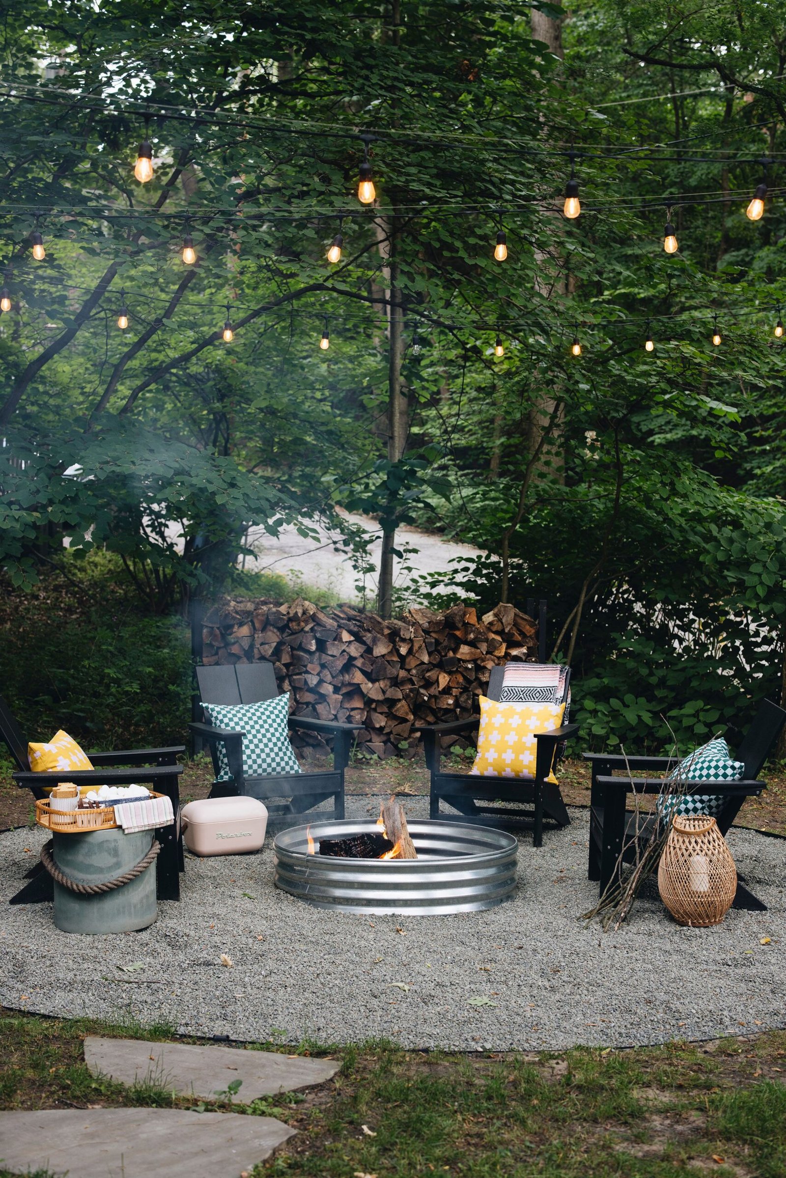 Backyard Fire Pit Ideas Twinkling Lights and Rustic Charm