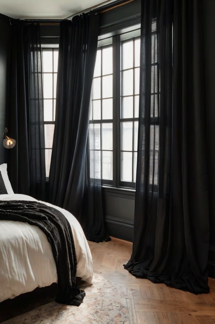 Moody Bedroom Curtains Sheer Black Elegance