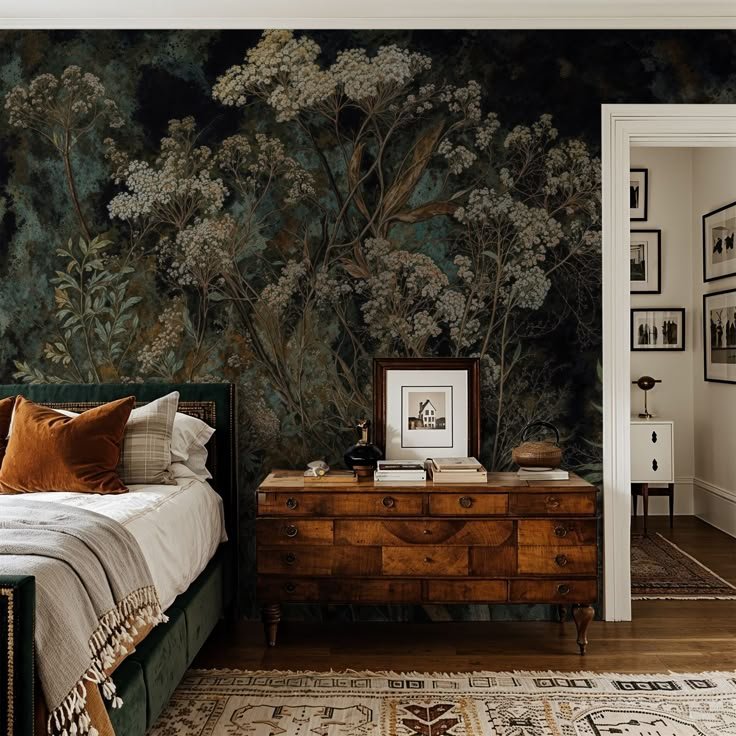 Dramatic Moody Bedroom Wallpaper Designs Artistic Flora