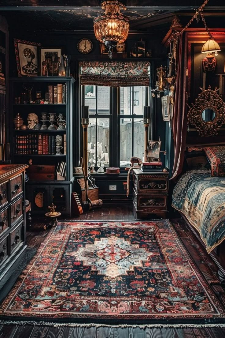  Dark Moody Victorian Bedroom  Vintage Trunks as Storage