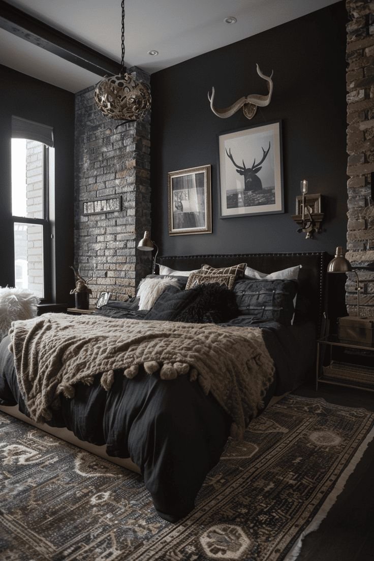 Moody Bedroom Embracing White Walls with Personal Touches