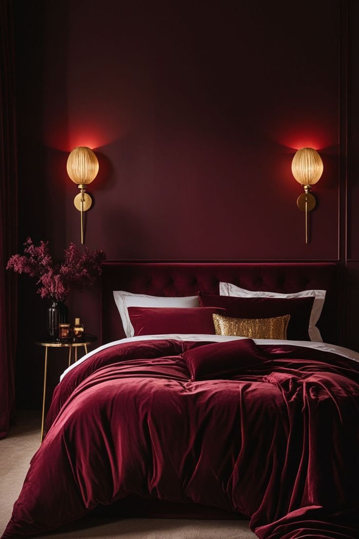 Moody Red Bedroom Modern Minimalism
