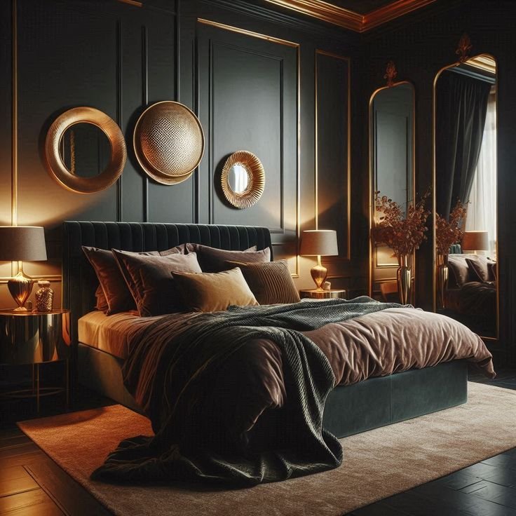 Moody Bedroom Embracing White Walls with Luxurious Textures