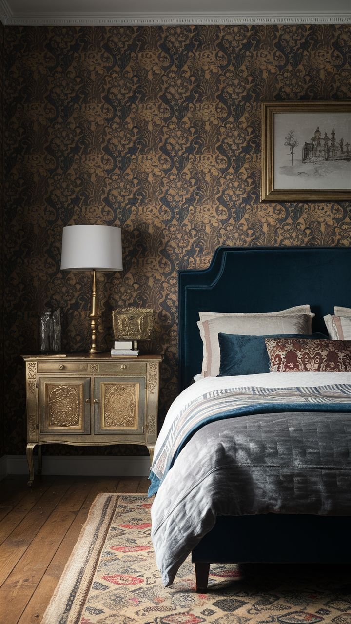 Dramatic Moody Bedroom Wallpaper Designs Glimmering Elegance