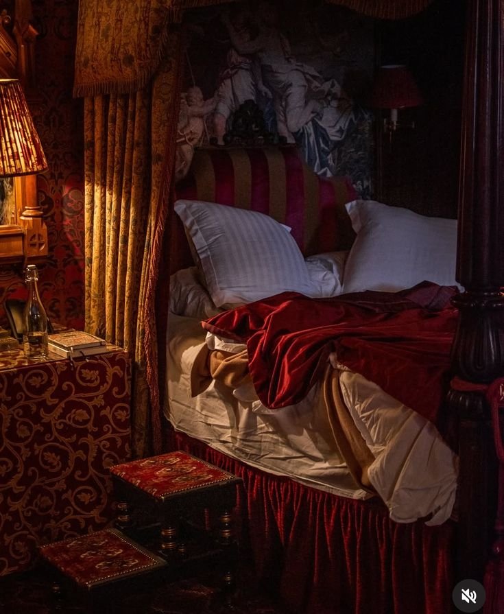Moody Red Bedroom Eclectic Fusion