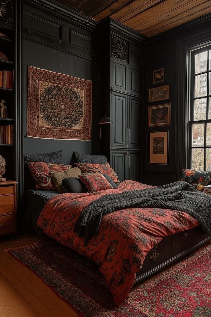 Moody Red Bedroom Stylish Storage Solutions