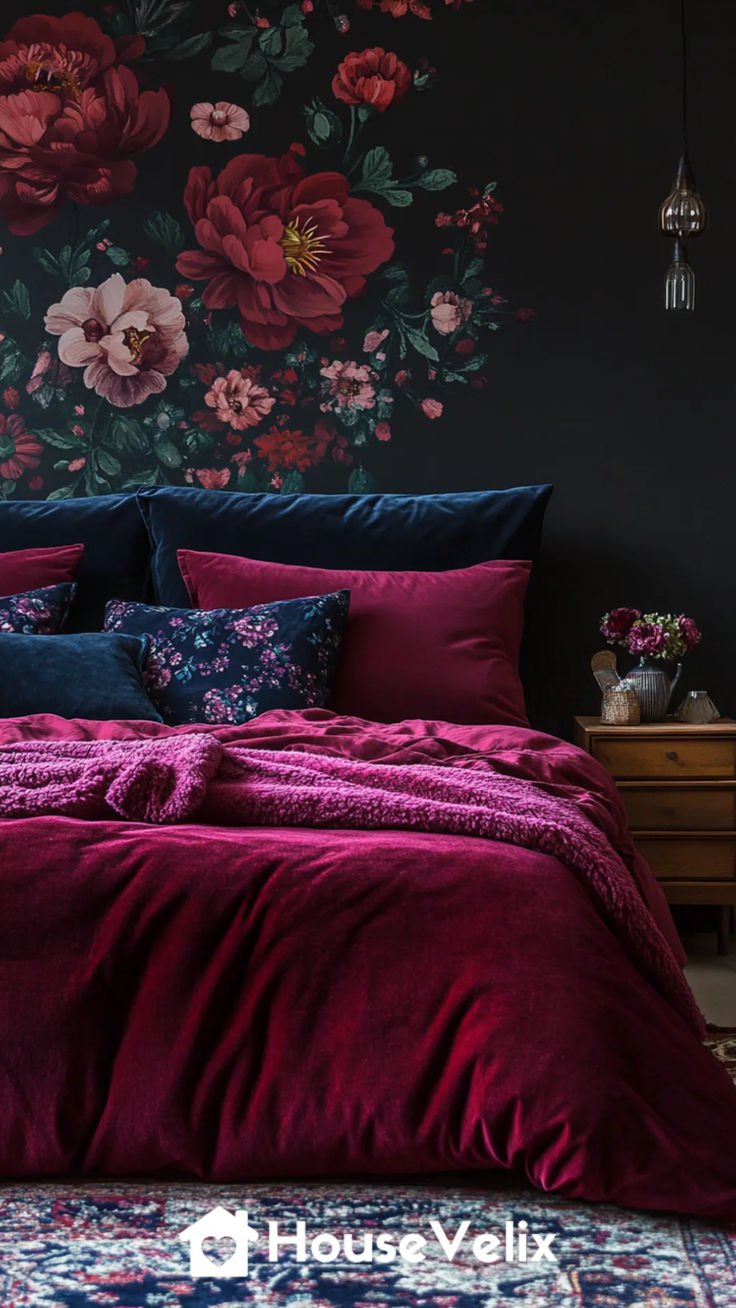 Moody Red Bedroom Personal Touches