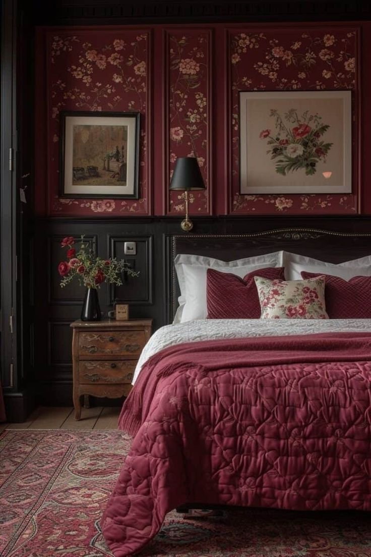 Moody Red Bedroom Rustic Industrial