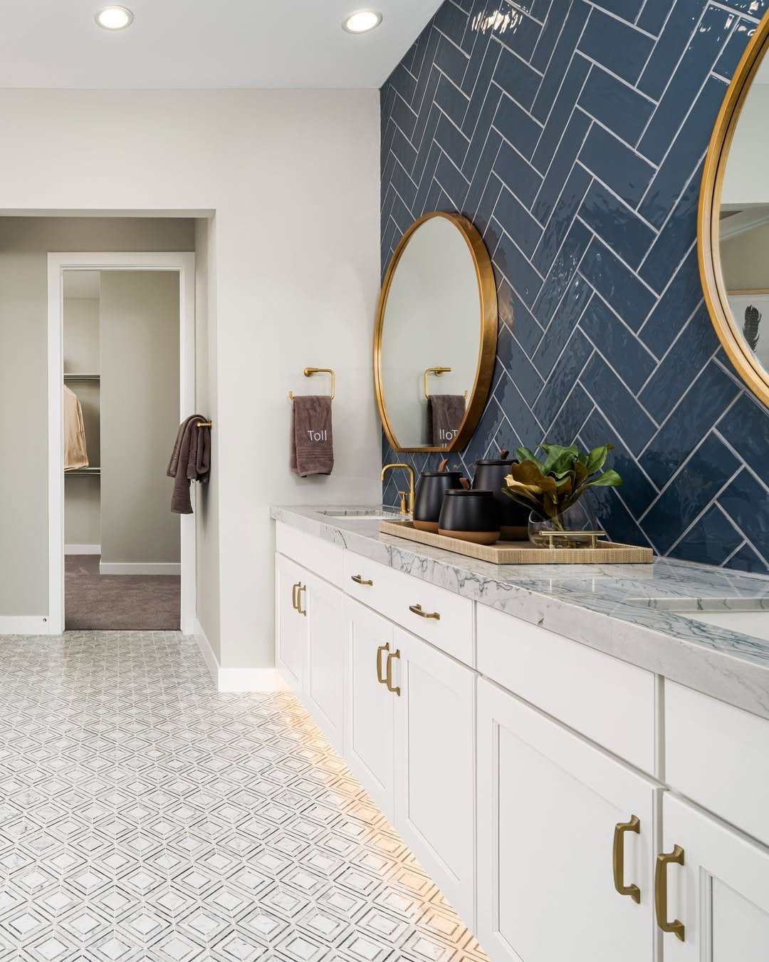 Herringbone Tile Pattern for Parisian Bathroom