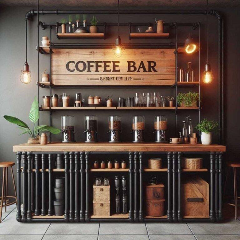 Industrial Pipe Shelving For Farmhouse Coffee Bar