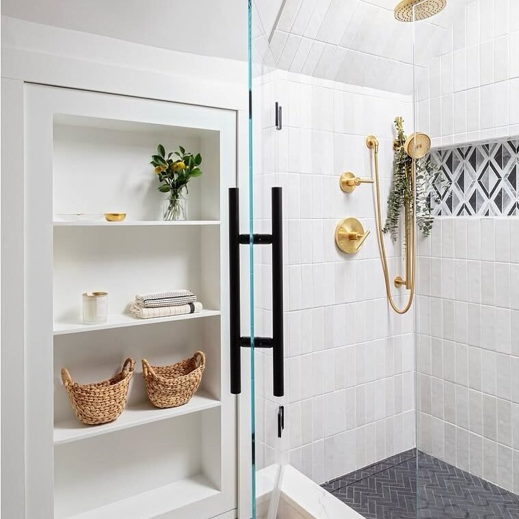 Open Shelving Functional Storage for French Farmhouse Bathroom
