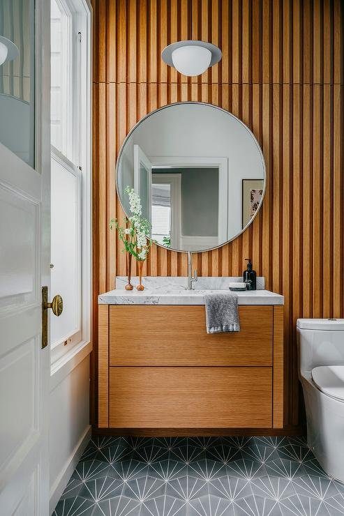 Painted Wood Paneling for French Farmhouse Bathroom