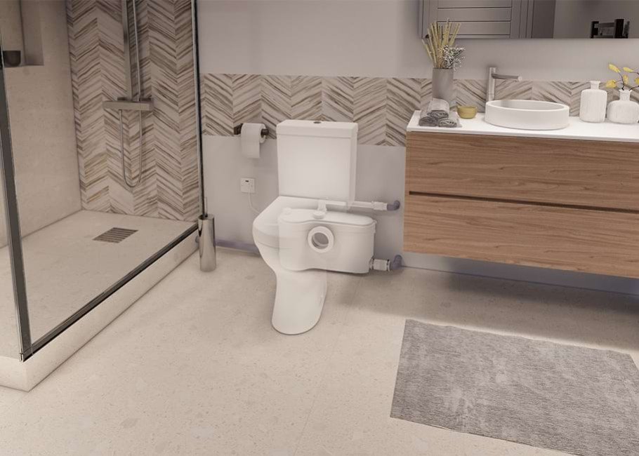 Plumbing-Conscious Configuration for Basement Bathroom