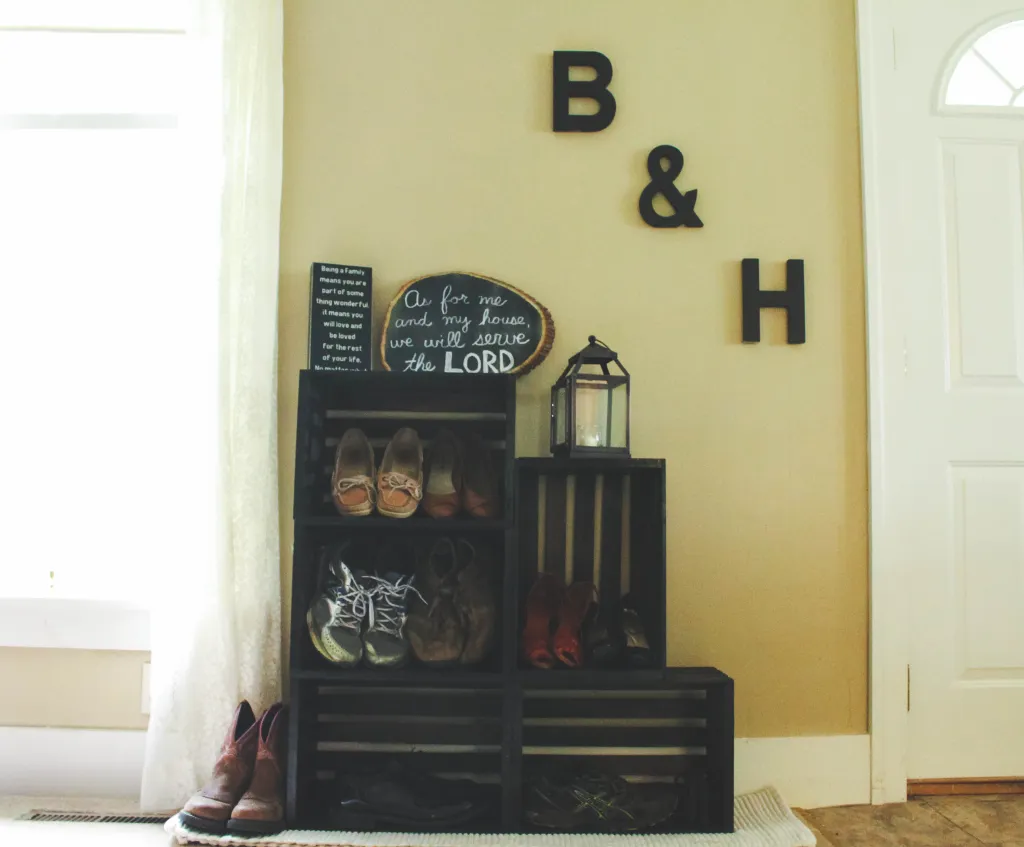 Repurposed Wooden Crates for Shoe Storage