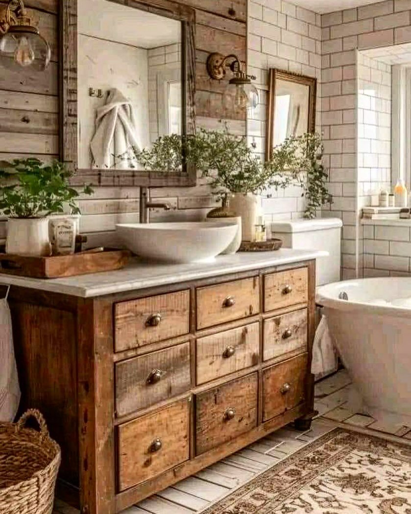 Rustic Stone for French Farmhouse Bathroom