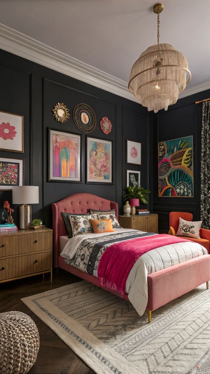 Moody Teen Girl Bedroom Artistic Statements with Bold Colors