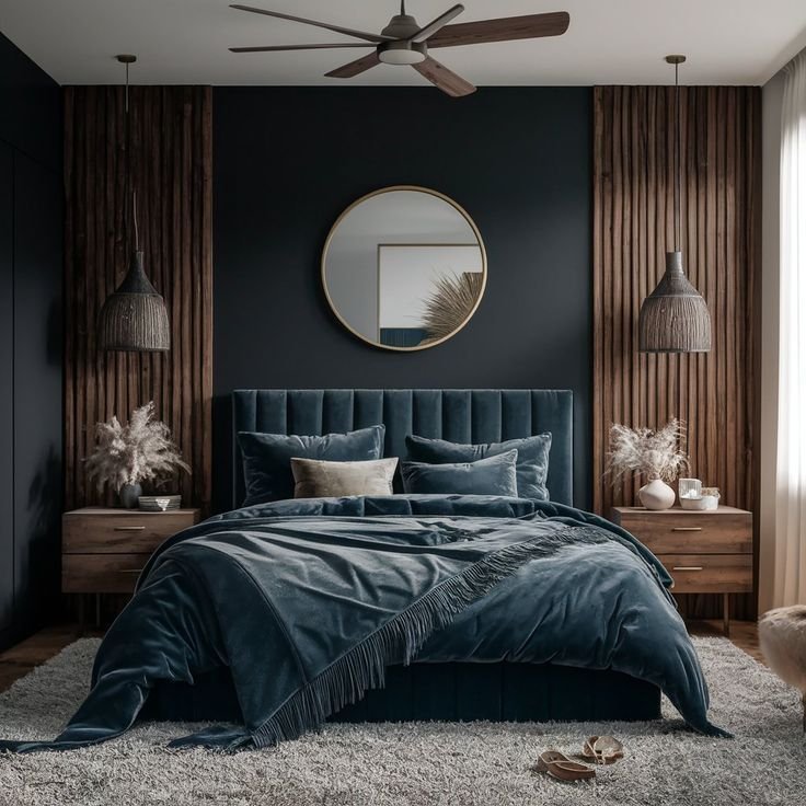 Moody Bedroom Embracing White Walls with Nature Inspired