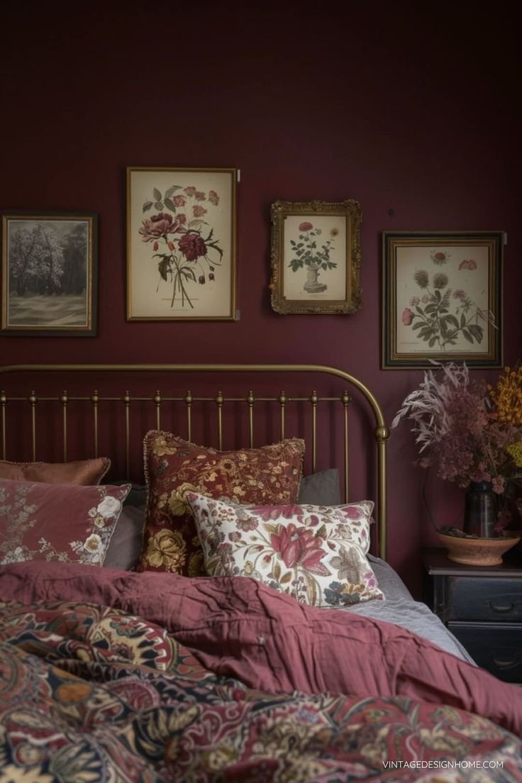 Moody Red Bedroom Floral Fantasy