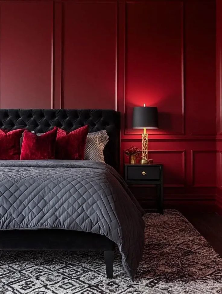 Moody Red Bedroom Textured Wall Treatments