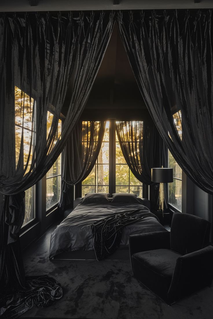 Moody Bedroom Curtains Vintage Floral Prints