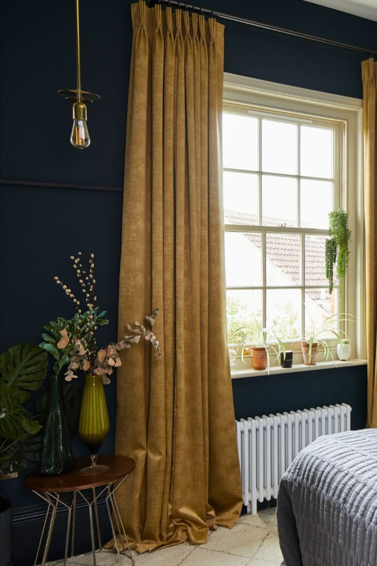Moody Bedroom Curtains Golden Hues for Warmth