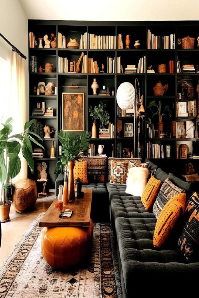Dark Boho LIving Room with Vintage Finds