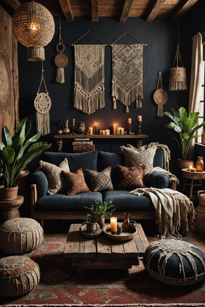 Darkly Dramatic Boho Living Room