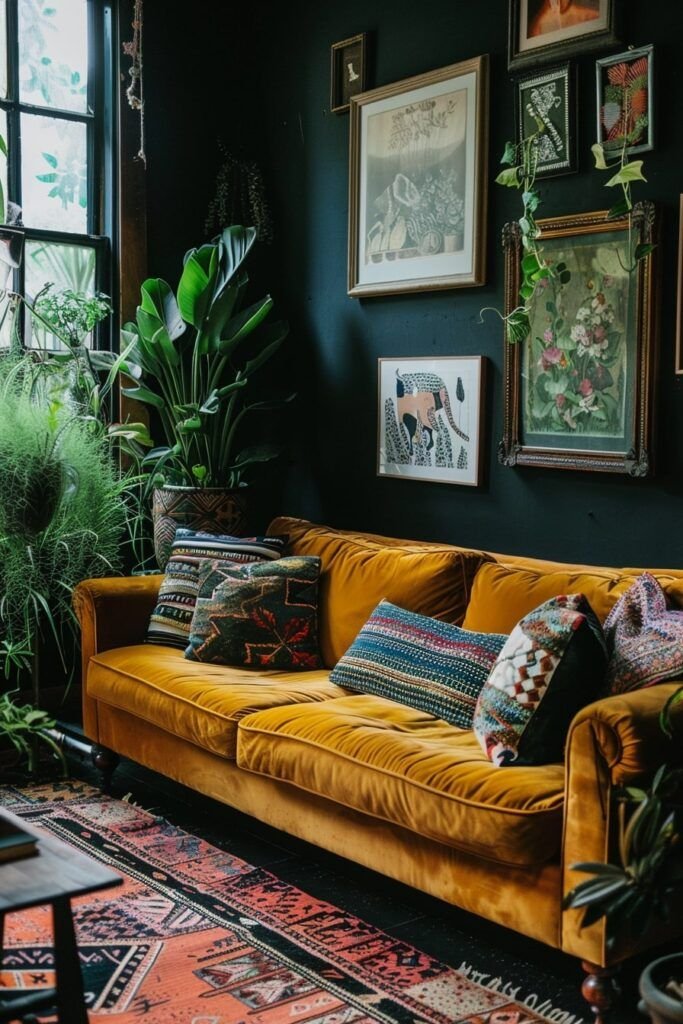 Dark Minimalist Boho Living Room Decor