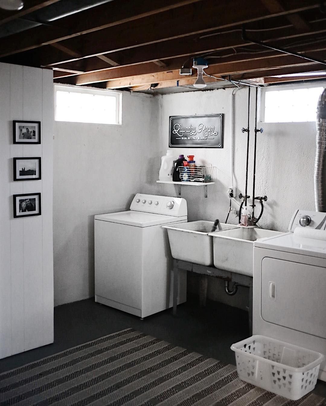 Small Basement Laundry Drying Area Without Clutter