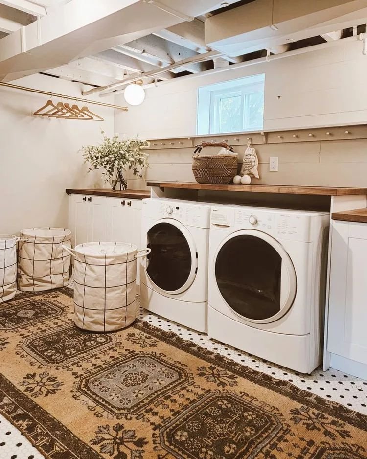 Small Basement Laundry Smart Overhead Lighting
