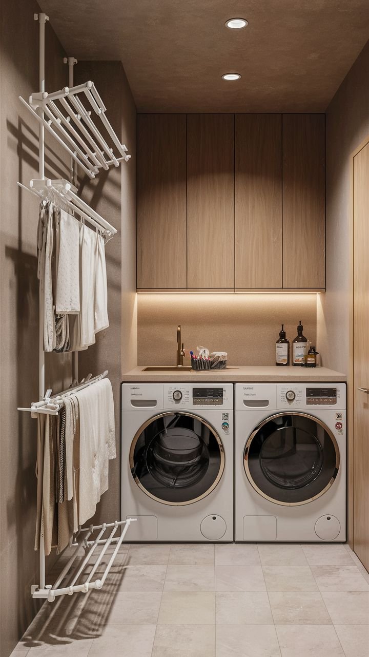 Small Basement Laundry Wall-Mounted Drying Racks
