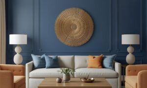 blue wall decor living room