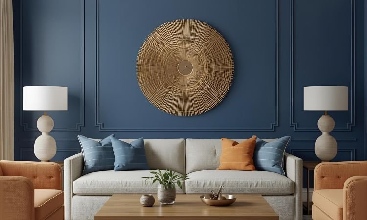 blue wall decor living room