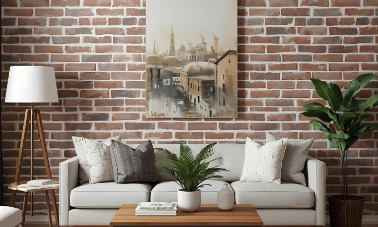 brick wall living room decor