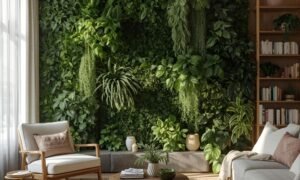 green wall living room decor