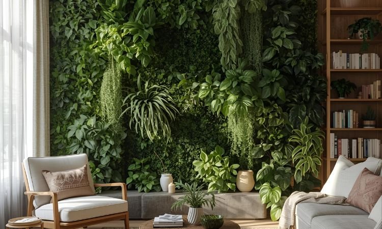 green wall living room decor