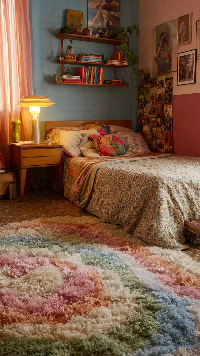 90s Teen Bedroom Shag Rugs in Bright Colors