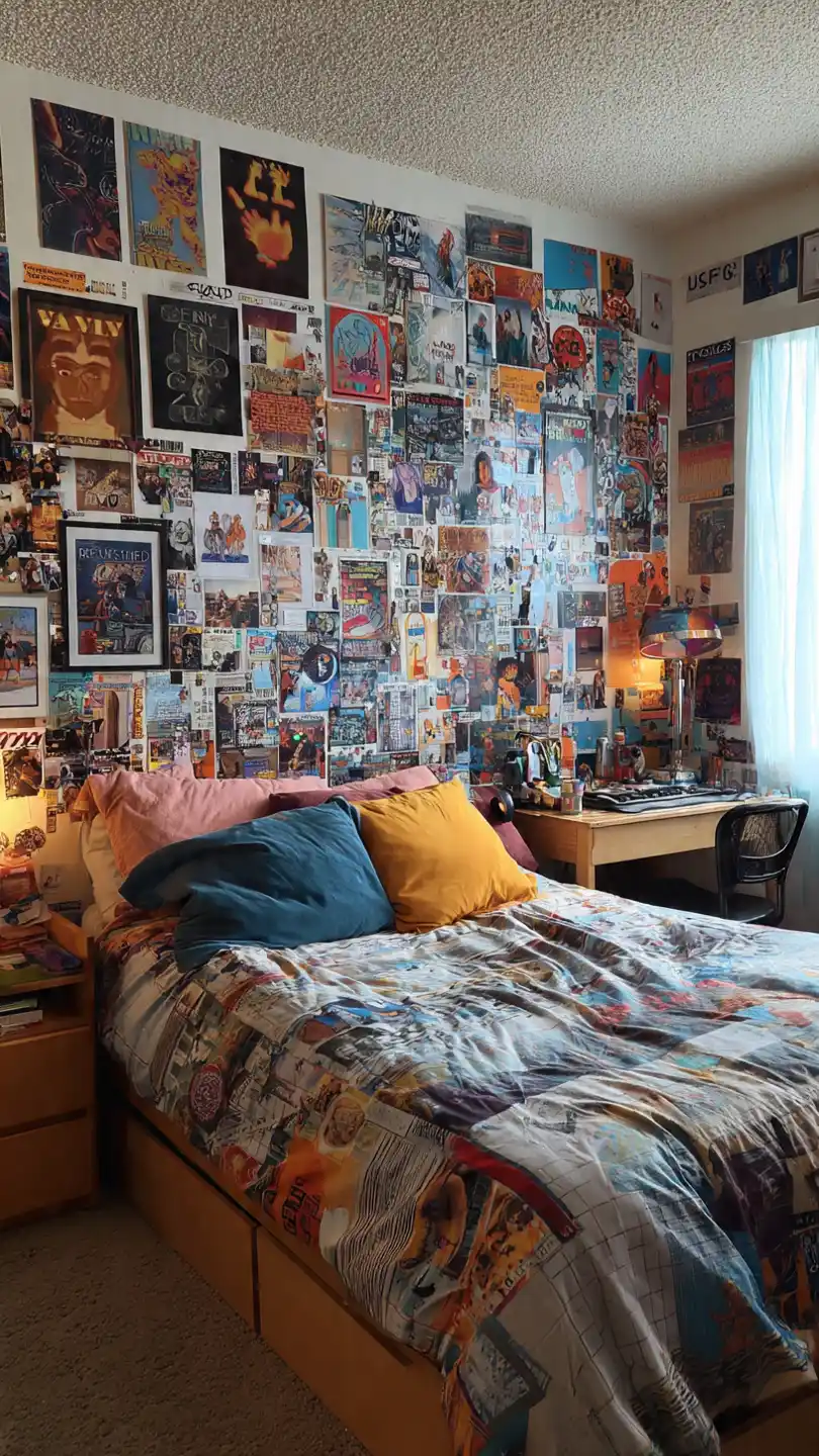 90s Teen Bedroom poster and magazine collage walls