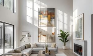 high ceiling wall decor living room