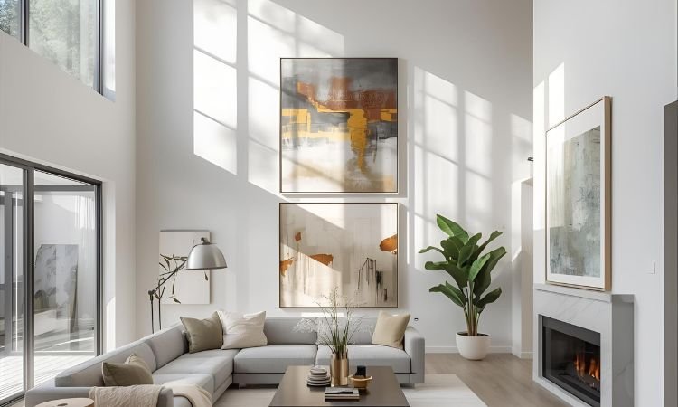 high ceiling wall decor living room