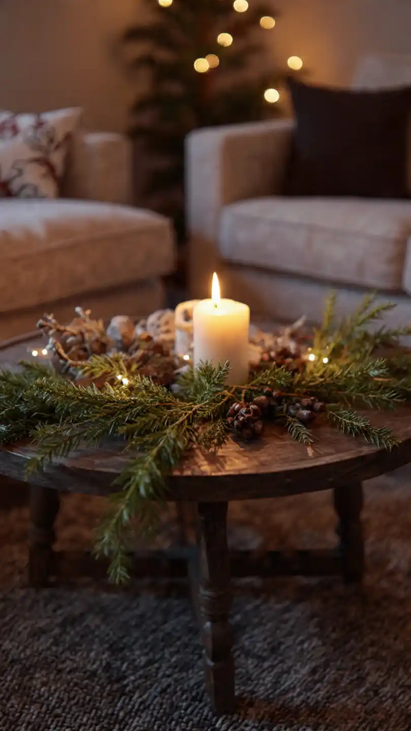 Winter Coffee Table Greenery And Candle Pairing