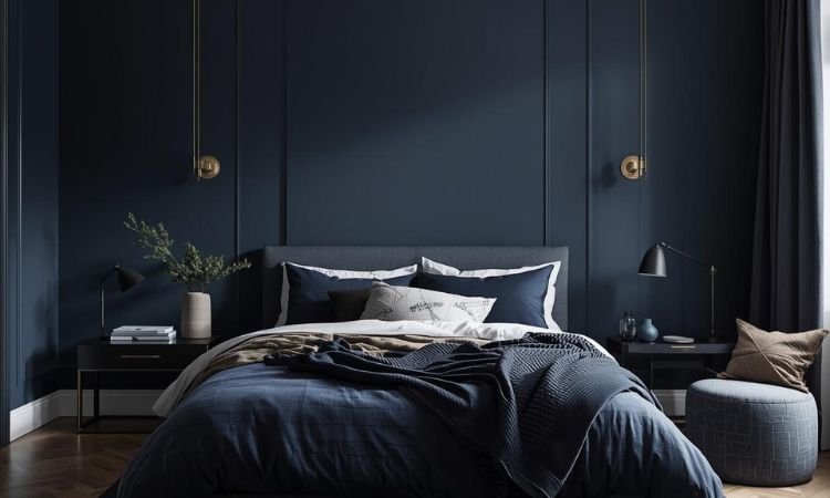 dark blue moody bedroom
