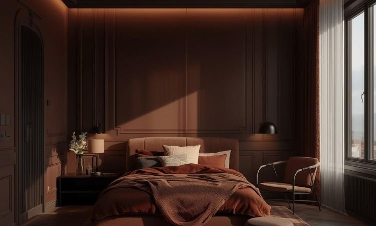 moody brown bedroom