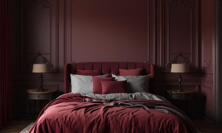 moody burgundy bedroom