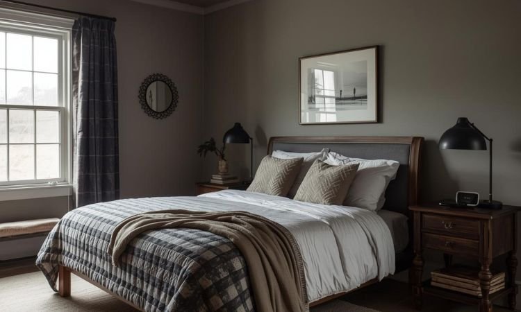 # 13 Moody Farmhouse Bedroom Ideas That Blend Warmth, Depth, and Rustic Soul A moody farmhouse bedroom merges the cozy simplicity of rural living with the rich depth of modern dark palettes. Think warm charcoal walls, aged wood beams, and layered textiles in earthy tones—never cold or stark. In a typical **12'x14' (168 sq ft)** room, this style thrives on contrast: rough-hewn wood against smooth linen, matte black hardware against creamy bedding, deep walls lit by warm lamplight. Unlike minimalist moody rooms, the farmhouse version leans into texture, history, and comfort. It’s not about perfection—it’s about patina, lived-in softness, and quiet character. These 13 ideas focus on authentic materials, warm undertones, and functional details that honor both farmhouse roots and modern mood. ## Why This Hybrid Style Works **Warmth prevents gloom:** Deep colors are balanced with wood tones, wool, and warm lighting. **Texture adds soul:** Reclaimed wood, linen, and iron bring tactile richness without clutter. **Function stays central:** Every piece serves rest or storage—not just “vintage” display. **Imperfection is welcome:** Slight asymmetry, visible grain, and worn finishes feel honest, not messy. ## 13 Moody Farmhouse Bedroom Ideas That Blend Warmth, Depth, and Rustic Soul All concepts work in standard-sized bedrooms and assume daily use. ### 1. Deep Warm Gray Walls with White Trim Paint walls in a rich, warm-leaning gray like *Sherwin-Williams Urbane Bronze* or *Benjamin Moore Revere Pewter*, and pair with crisp white baseboards and window casings. The contrast keeps the space grounded while allowing architectural details to stand out against the moody backdrop. ### 2. Reclaimed Wood Accent Wall Behind Bed Install wide-plank reclaimed wood—sanded smooth but showing nail holes and grain—as a headboard wall to add organic texture and history. Seal with matte clear coat to prevent splinters while preserving the wood’s natural character and warmth. ### 3. Iron Bed Frame with Linen Bedding Choose a simple black iron bed frame with subtle scrollwork, and layer with oat-colored linen sheets, a chunky knit throw, and two lumbar pillows in rust or olive. The mix of industrial metal and soft natural fiber creates classic farmhouse balance. ### 4. Vintage Wooden Nightstands with Oil-Rubbed Bronze Hardware Use mismatched but harmonious vintage nightstands in walnut or pine, updated with oil-rubbed bronze pulls and new interior paint. Keep surfaces clear—just a lamp, a book, and a water glass—to maintain calm in a dark space. ### 5. Floor-to-Ceiling Blackout Curtains in Heavy Linen Hang floor-to-ceiling curtains in heavyweight linen or cotton blend in charcoal or deep olive, mounted on a ceiling-level rod for full height. The fabric blocks light for sleep while adding softness and vertical rhythm to the room. ### 6. Exposed Ceiling Beams in Dark Stain If your ceiling allows, add faux or real beams stained in espresso or blackened oak to create architectural interest and coziness. Keep spacing consistent (4'–6' apart) and finish with matte sealant to avoid a glossy, modern look. ### 7. Large Wool or Jute Area Rug in Tonal Pattern Lay a 9'x12' rug in charcoal wool, flat-weave jute, or a subtle Persian-inspired pattern in earthy reds and blues. Natural fibers add warmth underfoot and break up hard flooring while complementing the room’s rustic-modern tone. ### 8. Wall-Mounted Reading Sconces with Fabric Shades Install adjustable wall sconces with fabric shades on either side of the bed to free up nightstand space and provide focused reading light. Choose fixtures in matte black or unlacquished brass to tie into the farmhouse hardware palette. ### 9. Open Shelving Instead of Closed Cabinets Mount floating shelves or a vintage étagère to display a few curated books, ceramic vessels, and a small plant—never more than 8–10 items total. This keeps storage accessible while maintaining the open, uncluttered feel of farmhouse design. ### 10. One Statement Antique Dresser Include a single restored antique dresser—like a painted French country chest or a solid oak highboy—as a focal point and functional storage piece. Refinish only enough to make it usable; leave scratches and patina visible as part of its story. ### 11. Single Sculptural Plant in Terracotta Pot Place a fiddle leaf fig, olive tree, or tall snake plant in a large terracotta pot beside the bed or in a corner to add life and soften hard lines. Choose plants that thrive in low to medium light, as moody rooms often have limited direct sun. ### 12. Layered Bedding in Earthy Neutrals Combine a textured duvet in charcoal or olive, linen sheets in oat, and a folded wool blanket at the foot of the bed. Add one or two lumbar pillows in rust, cream, or indigo—but avoid matching sets to keep the look collected, not staged. ### 13. Consistent Metal Finishes Throughout Use only two metal finishes: e.g., **oil-rubbed bronze** for hardware and **matte black** for lighting and bed frame. Repeat each at least twice to create cohesion, and avoid mixing chrome, nickel, or polished brass, which clash with the rustic mood. ## Common Mistakes and Fixes 1. **Using cool-toned dark paint**   **Fix:** Always test swatches at night with lamps on. Warm charcoals and browns feel inviting; cool grays feel institutional. 2. **Overloading with “vintage” decor**   **Fix:** Edit ruthlessly. If you don’t touch it weekly, store it or remove it. Farmhouse style is about function, not accumulation. 3. **Skipping task lighting**   **Fix:** Add bedside sconces or swing-arm lamps. Reading in dim overhead light strains eyes and kills the mood. 4. **Ignoring scale in small rooms**   **Fix:** In bedrooms under 150 sq ft, choose a bed no wider than 60" and nightstands under 20" deep to preserve walkways. 5. **Mixing too many wood tones**   **Fix:** Stick to one primary wood (e.g., oak or walnut). If your beams are dark, keep furniture in lighter or painted wood for balance. ## Let It Feel Lived-In, Not Styled A true moody farmhouse bedroom isn’t a photo shoot—it’s a sanctuary that feels like it’s been loved for years. It’s okay if the quilt is slightly rumpled, the wood shows grain, or the rug has a faded spot. That’s not wear—it’s warmth. moody farmhouse bedroom